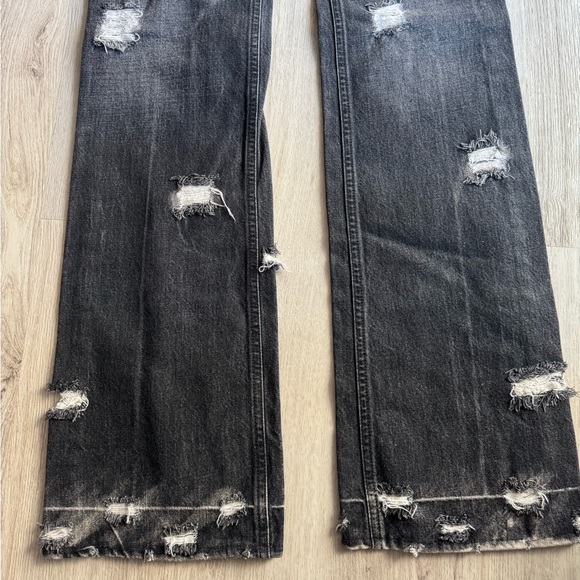 YSL Distressed Denim Faded Style Black Mid Rise Bootcut Jeans Edgy Cool Medium - Picture 11 of 11